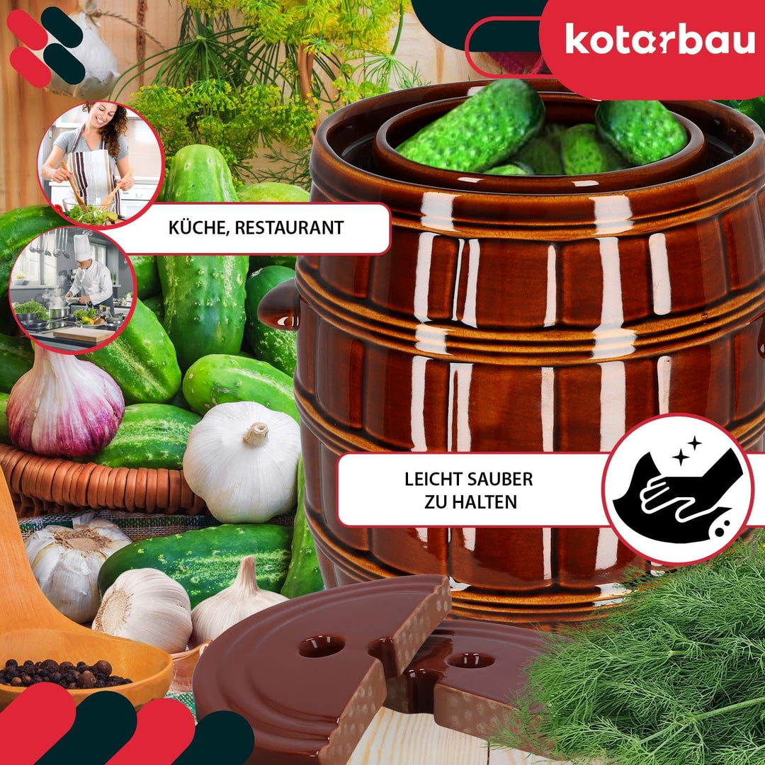 KOTARBAU® Gärtopf 16 L Steinguttopf mit Deckel und Beschwerungsstein Hermetisch Sauerkrauttopf Gurke