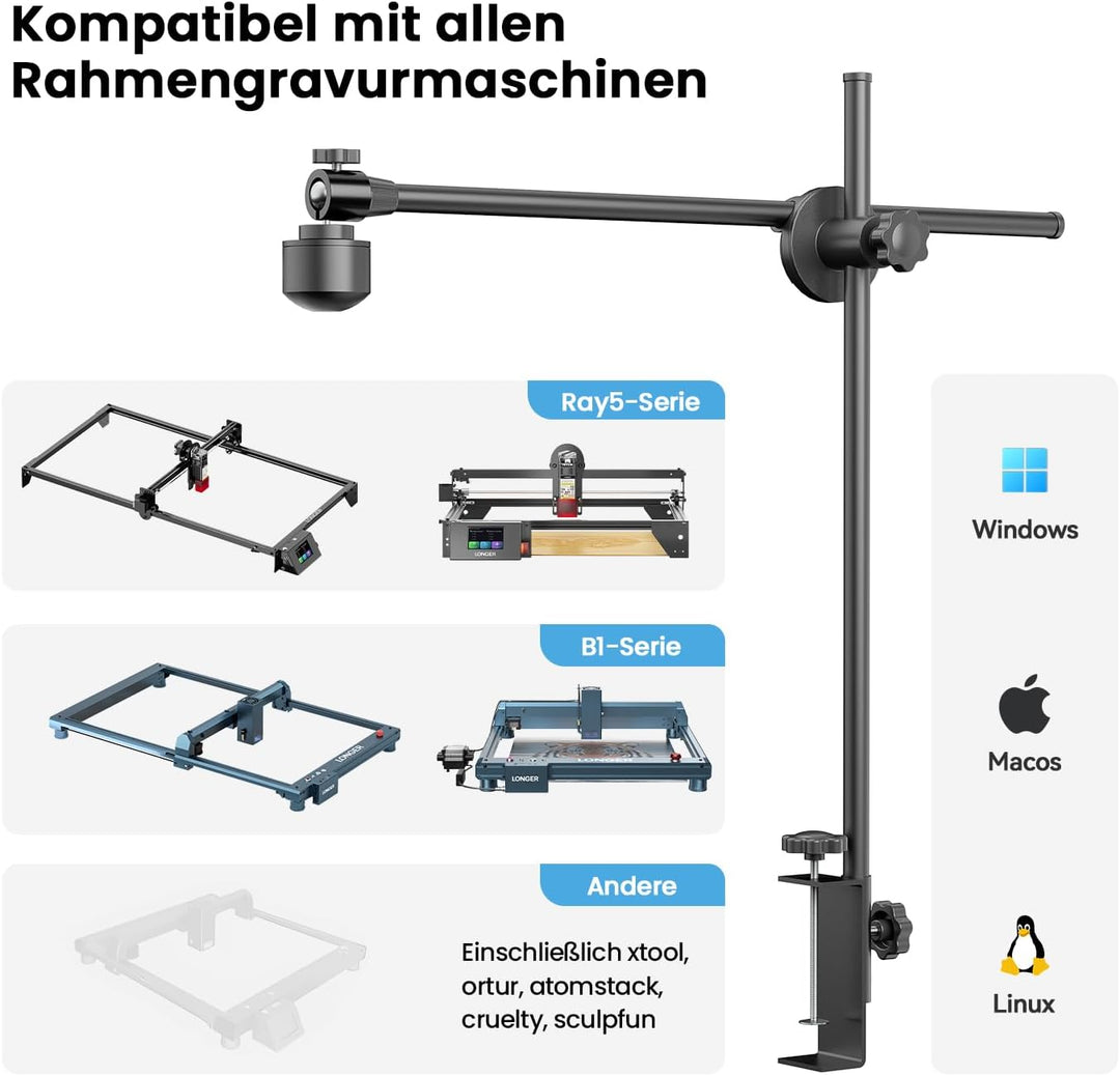 Longer LightBurn Kamera-Kit für Lasergravierer – 5MP Zeitraffer-Kamera mit präziser Positionierung,