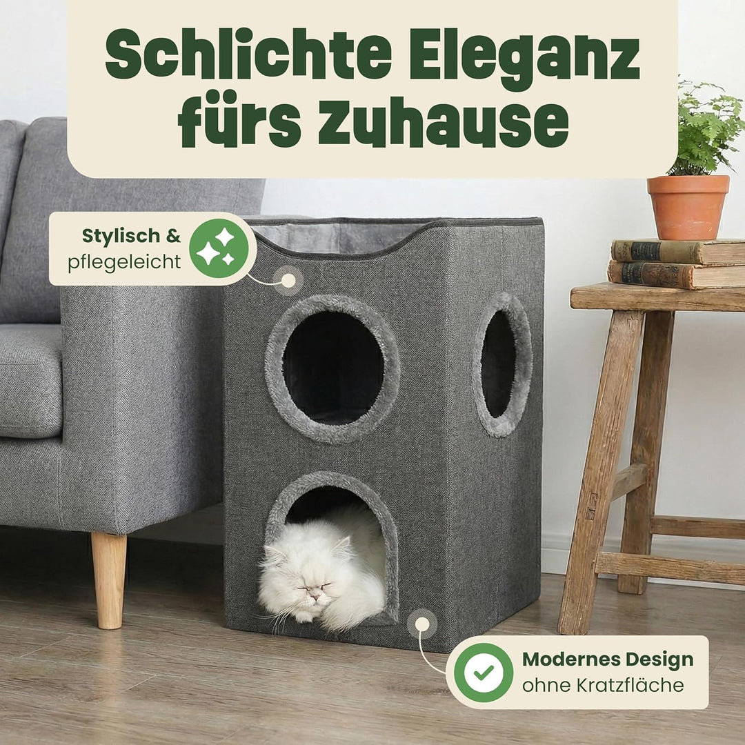 zooprinz katzenhöhle cat cave – kuschelhöhle für Katzen & grosse Katze, warmes katzenbett beige mit