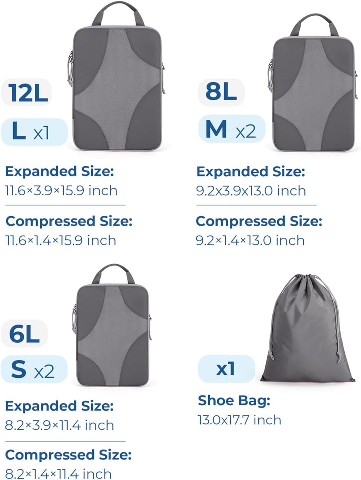 BAGSMART Packing Cubes Compression 6 Stück, Rucksack Koffer Organizer Packtaschen, Reise Kompression