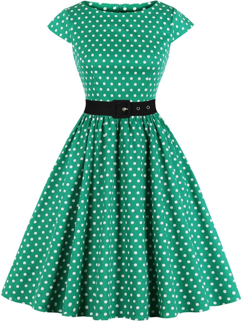 AXOE Damen Rockabilly Kleider 50er Jahre Baumwolle Gürtel S Grün, S Gr&#xFC;n