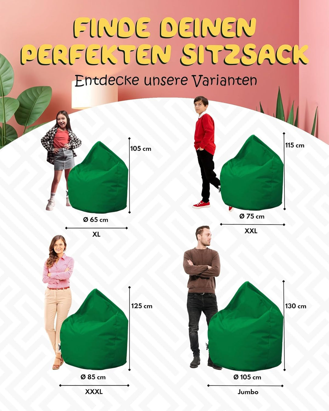 PATCH HOME Patchhome Sitzsack Tropfenform mit Reissverschluss Nachfüllbar - für In &amp; Outdoor - mit S