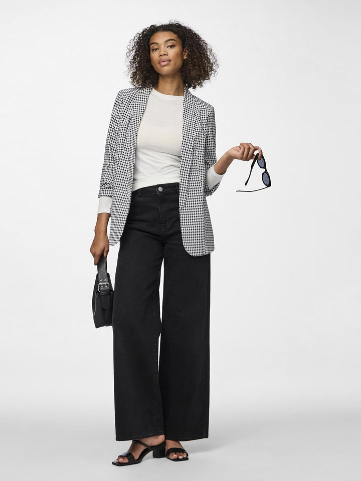 Pieces Damen Pcbosella 3/4 Printed Blazer Noos Bc Blazer XL Black/Aop:houndstooth, XL Black/Aop:houn