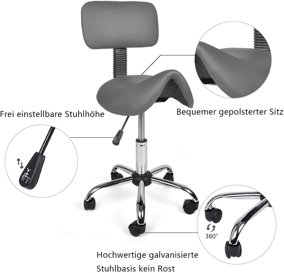 Mingone Sattelhocker mit Rückenlehne Drehhocker Arbeitsstuhl Ergonomisch Bürohocker mit Rollen Satte