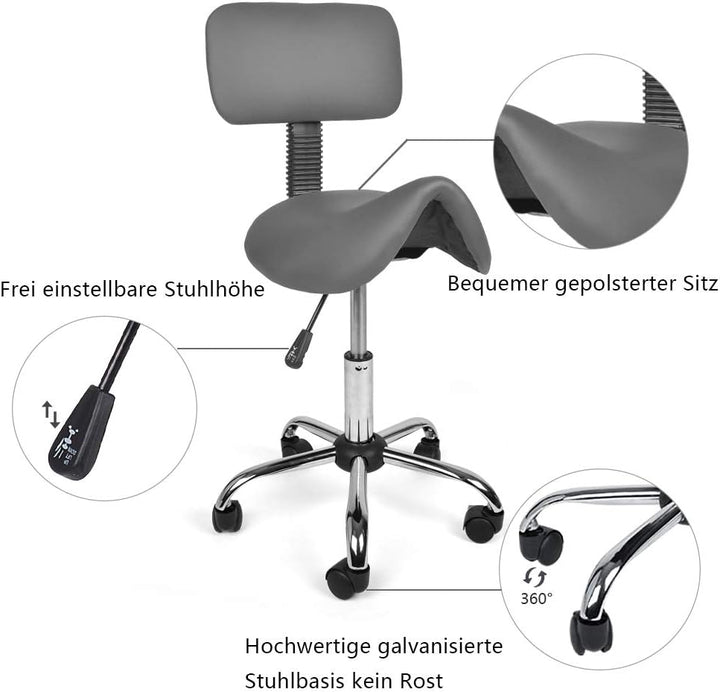 Mingone Sattelhocker mit Rückenlehne Drehhocker Arbeitsstuhl Ergonomisch Bürohocker mit Rollen Satte