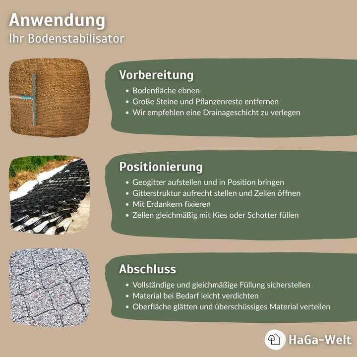 HaGa® Geogitter 6,5 m x 2,5 m x 5 cm = 16,25 m² | Bodenverstärkung - Kiesgitter für stabilen Boden i