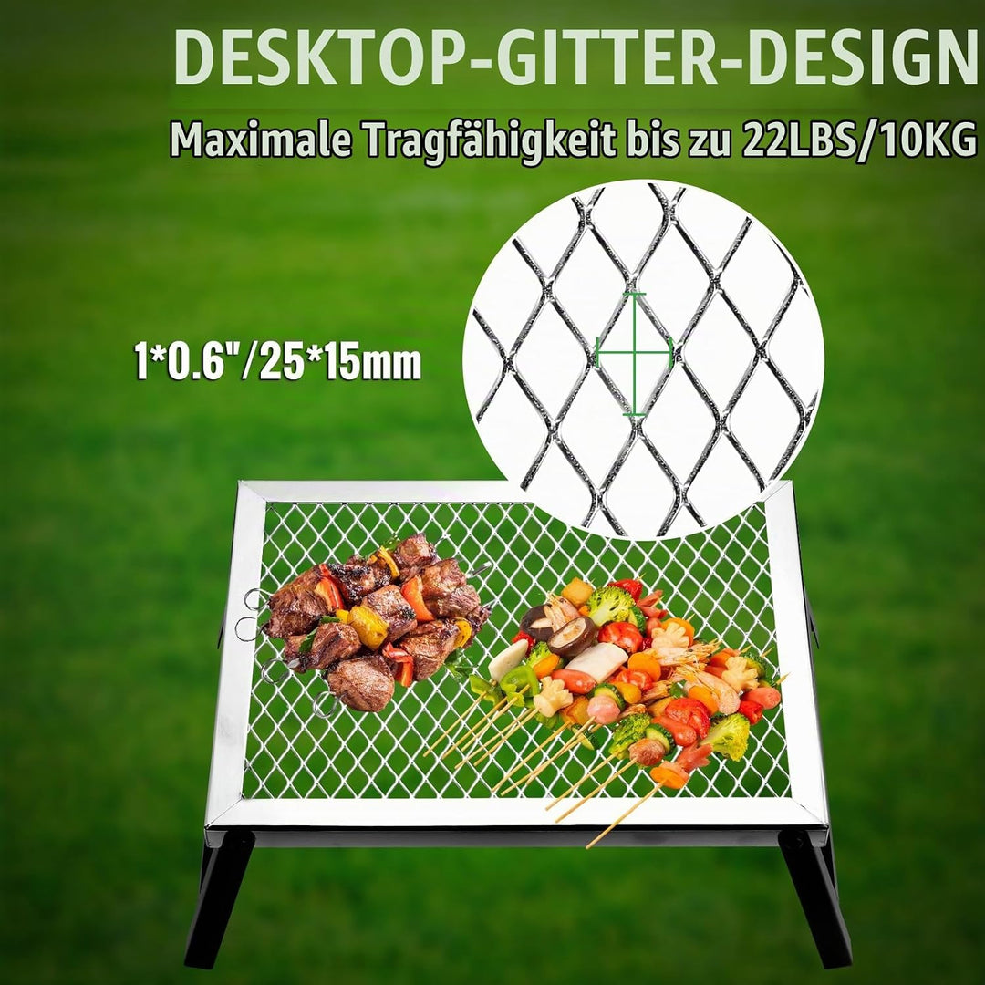 GARLLEN Faltbarer Lagerfeuer-Grill, 40x30cm Campinggrillrost, Tragbarer Edelstahl Grillgitter zum Au