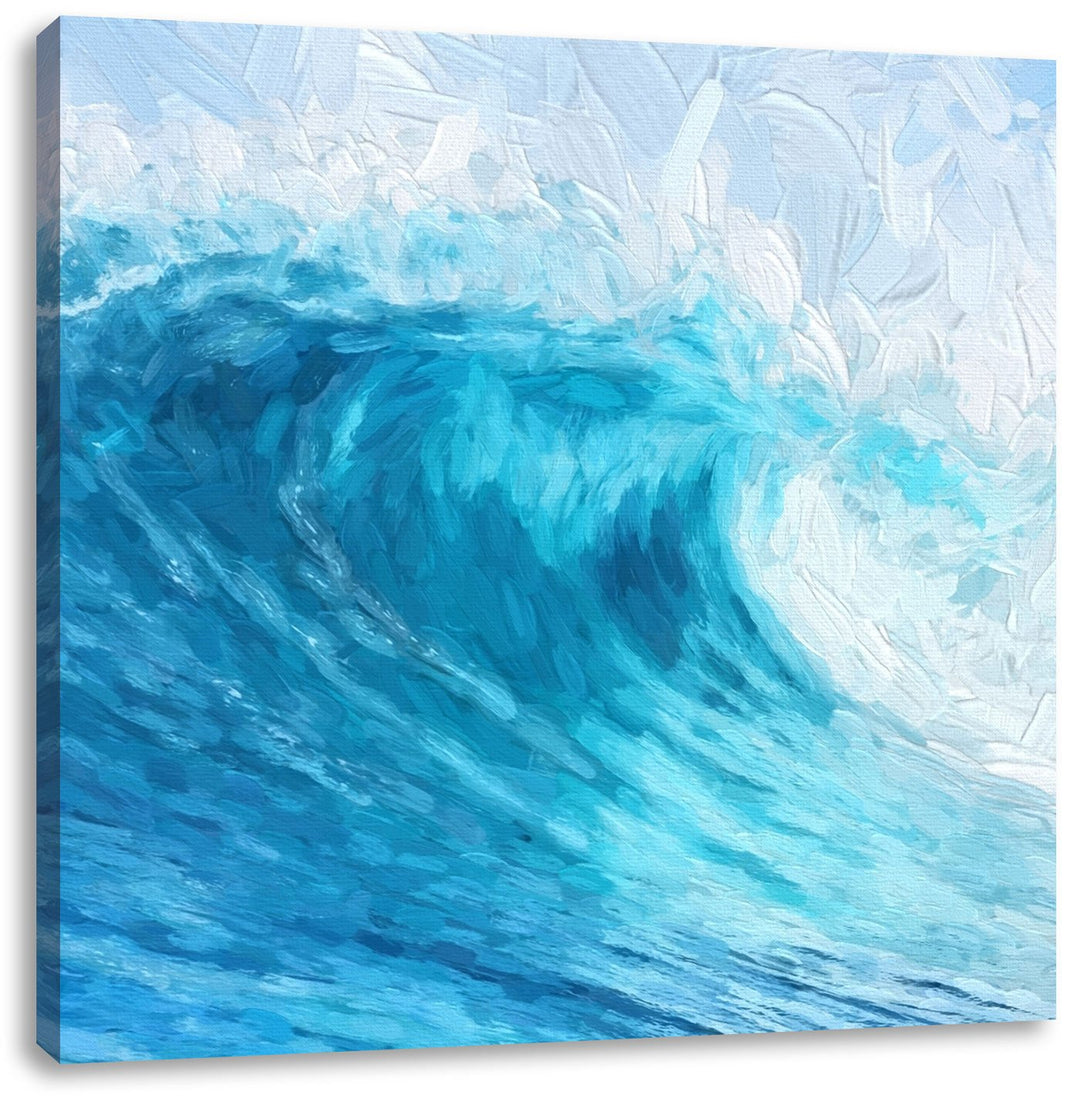 Pixxprint Welle in Meeresbucht Strand Steine, Format: 70x70 auf Leinwand, 70x70