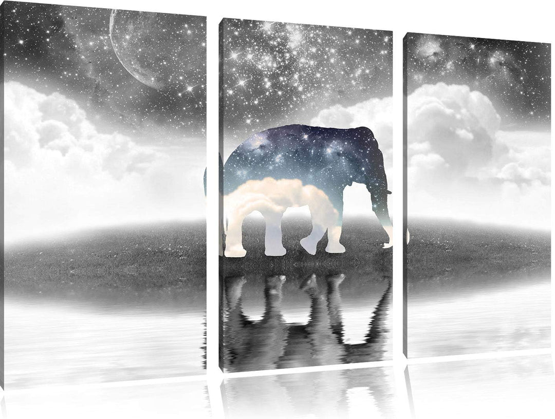 Pixxprint Einsamer Elefant als Leinwandbild | Grösse: 3 Teilig (120x80) | Wandbild| Kunstdruck | fer