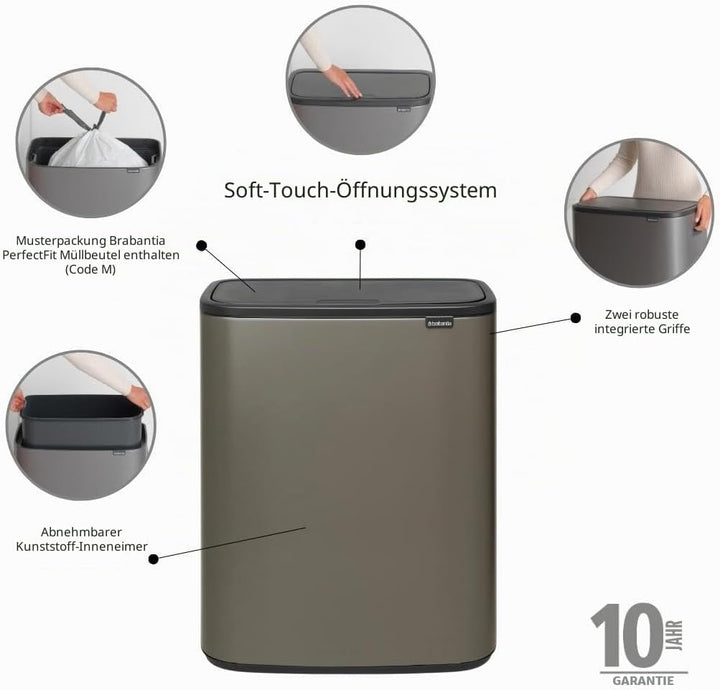 Brabantia BO Touch Bin, 60L 1 Inneneimer (60L) Platinum, 1 Inneneimer (60L) Platinum