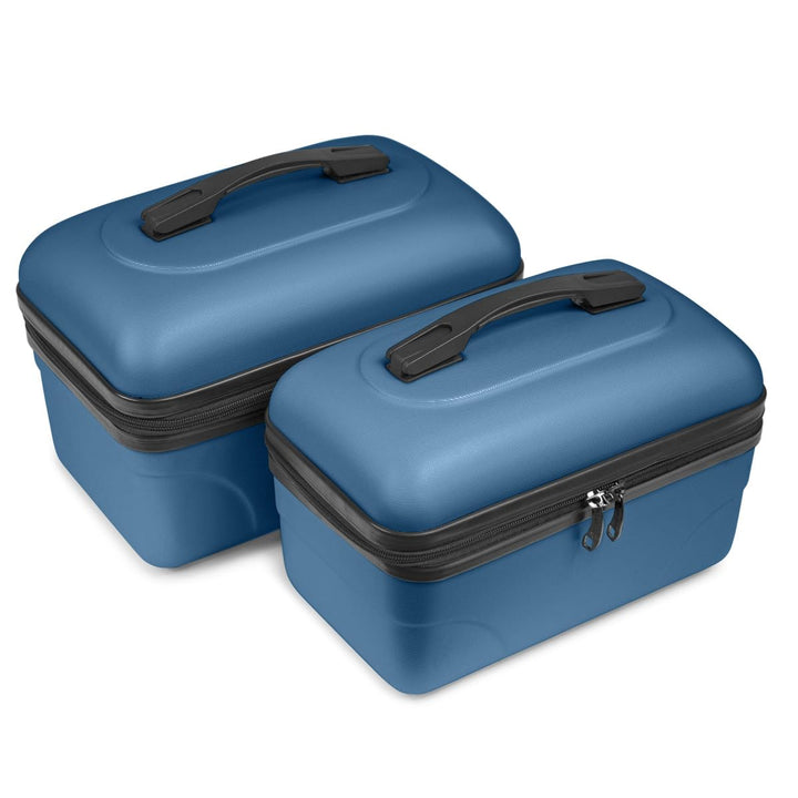 2er-Set Grosse starre Waschtisch-ABS-Schale - Kulturbeutel/Make-up-Etui 35 cm Dunkelblau, Dunkelblau