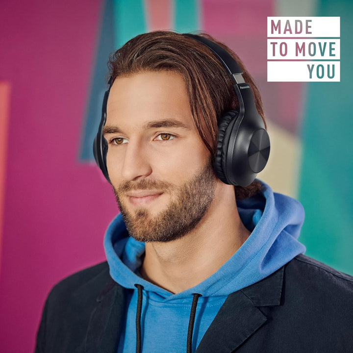 Panasonic RB-HX220BDEK Kabellose Over-Ear-Kopfhörer - Ergonomische Passform, Extra Bass, 23 Stunden