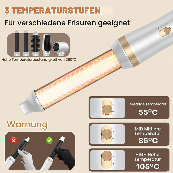 Airstyler 5 in 1, 1000W Warmluftbürste Set mit Lockenstab Automatisch, Air Styler Thermal Brush Haar
