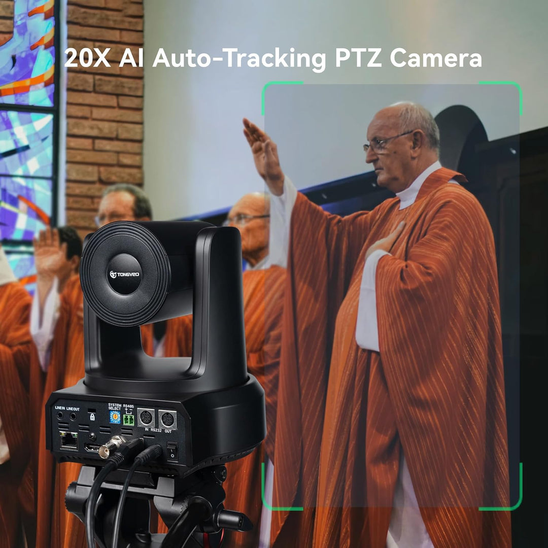 TONGVEO AI Auto-Tracking IP/USB3.0/HDMI 20X Konferenzraum-PTZ-Kamera, 1080P60 Webcam, ideal für Kirc