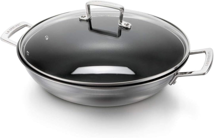 Le Creuset Antihaftbeschichteter Wok aus 3-ply Edelstahl mit Glasdeckel, Ø 30 cm, Für alle Herdarten