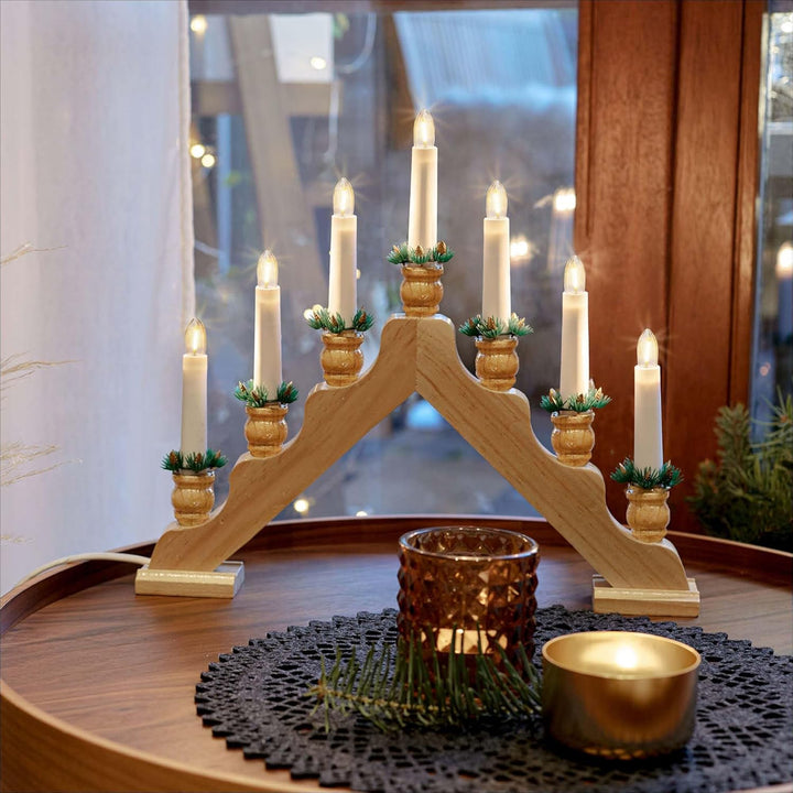 Hellum Schwibbogen Weihnachten für innen, Fensterbeleuchtung Weihnachten, 39x34cm naturfarben mit 7