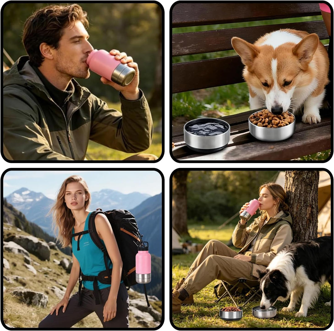 Trinkflasche Hunde für Unterwegs, 1000ml Reiseflasche 3-in-1 für Hunde &amp; Katzen aus Edelstahl mit Wa