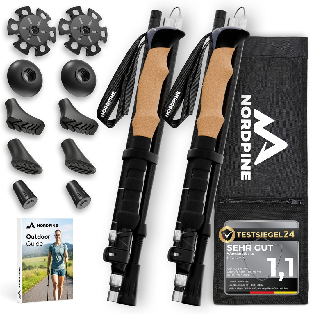 Wanderstöcke faltbar - Carbon & Aluminium für Damen & Herren - Ultraleichte Trekkingstöcke mit Korkg