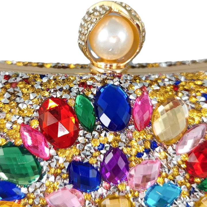 Boutique De FGG Pearl Clasp Crystal Clutch Purses for Women's Evening Handbags Wedding Party Rhinest
