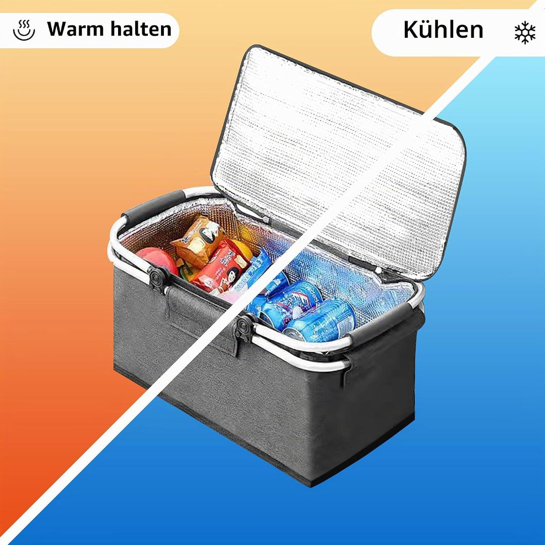 Picknickkorb 25L Einkaufskorb Faltbar Gross Picknickkorb Kühlkorb Einkaufskorb mit Deckel Tragekorb