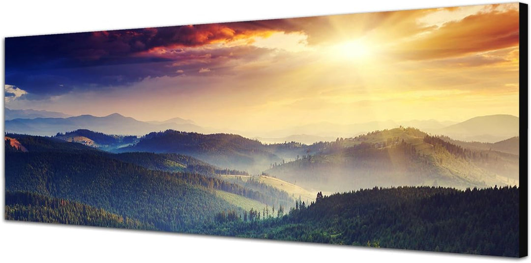 Paul Sinus Art Panoramabild auf Leinwand und Keilrahmen 120x40cm Ukraine Berge Wald Sonnenuntergang