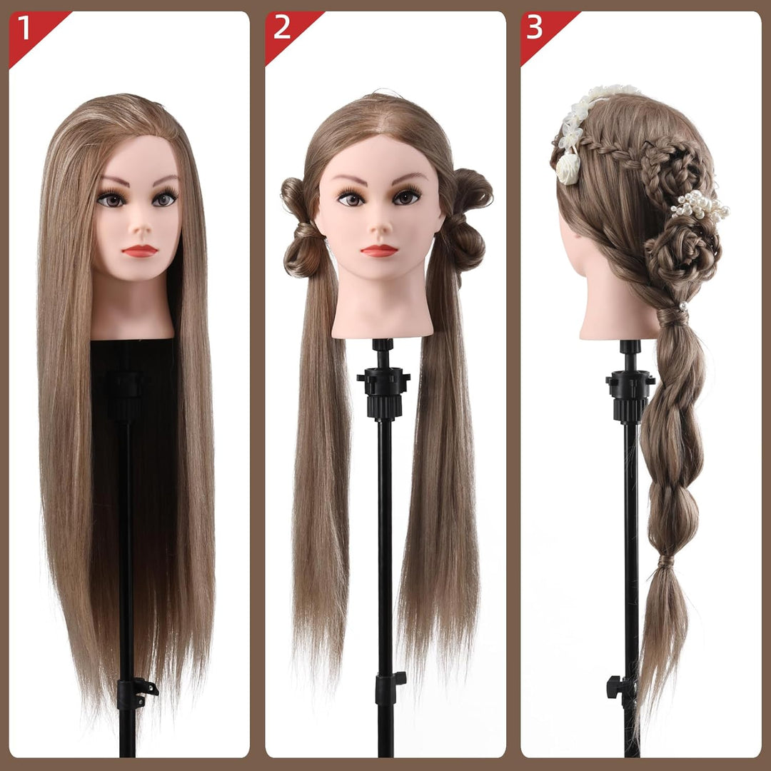 Frisierkopf Friseur Echthaar 26 Zoll Übungskopf Friseurkopf Trainingsköpfe Mit Halter + DIY Haare Se