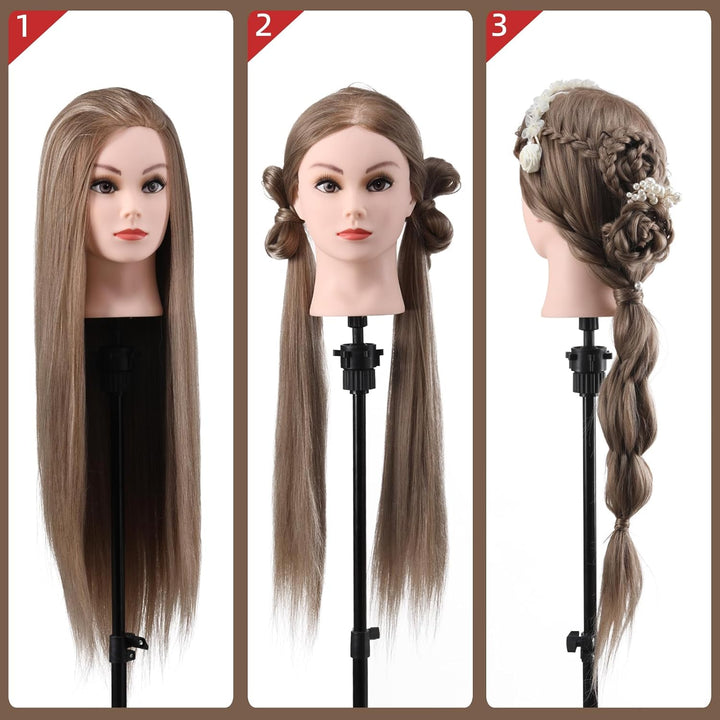 Frisierkopf Friseur Echthaar 26 Zoll Übungskopf Friseurkopf Trainingsköpfe Mit Halter + DIY Haare Se