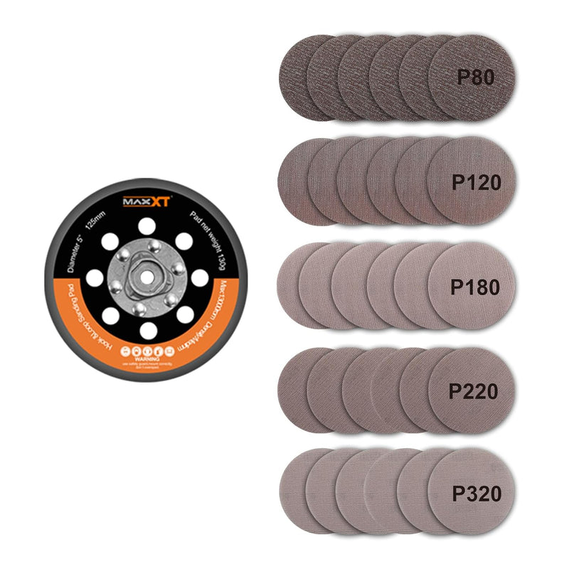MAXXT a 125mm Hook & Loop DA Sander Backing Plate Pad und 30pcs Schleifpapier, Dual-Action Random Or