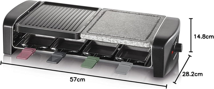 SEVERIN Raclette-Grill mit Naturgrillstein und Gussplatt, ca. 1.400 W, Inkl. 8 Pfännchen, RG