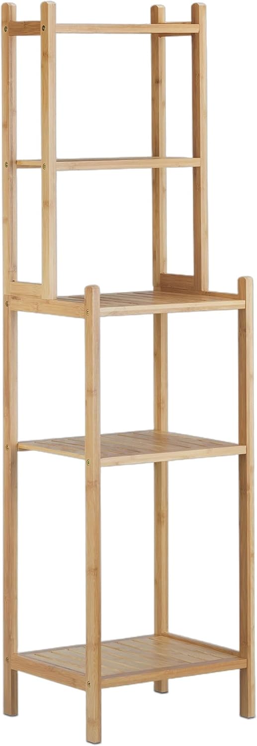 Relaxdays Badregal Bambus, 5 Ablagefächer für Küche, Flur, Badezimmer, offenes Standregal HxBxT: 121