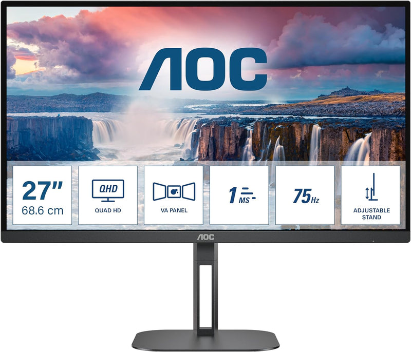 AOC Q27V5N - 27 Zoll QHD Monitor, Lautsprecher, höhenverstellbar (2560x1440, 75 Hz, DisplayPort, HDM