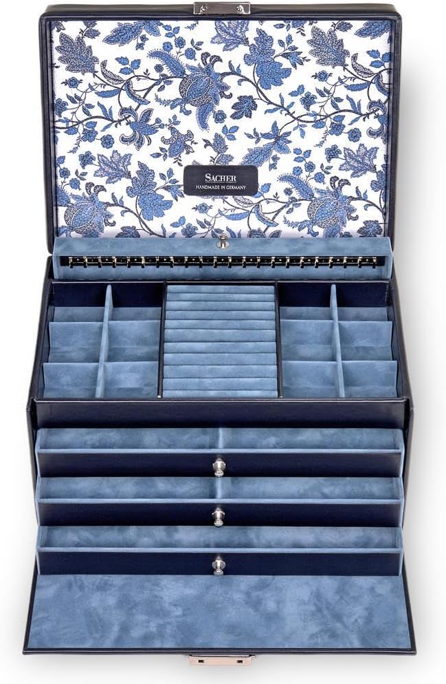 Schmuckkasten Jasmin florage/navy (Leder)