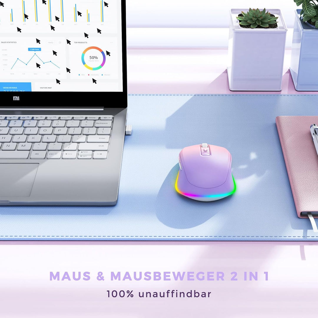 Seenda Kabellose LED Maus, Wiederaufladbar Mit Jiggler, Leise 2.4G USB Funkmaus für Laptop, Computer