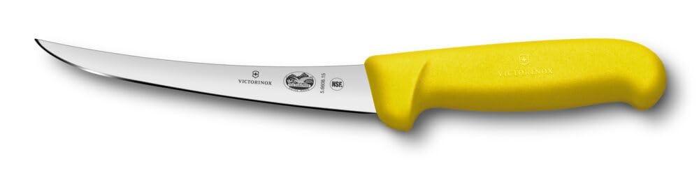 Victorinox Fibrox Ausbeinmesser, Scharfes Küchenmesser für Fleisch und Fisch, 15 cm, Gebogene Klinge