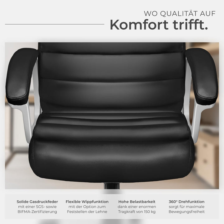 tectake® Design Bürostuhl, Schreibtischstuhl, stufenlos höhenverstellbarer Chefsessel, Arbeitsstuhl