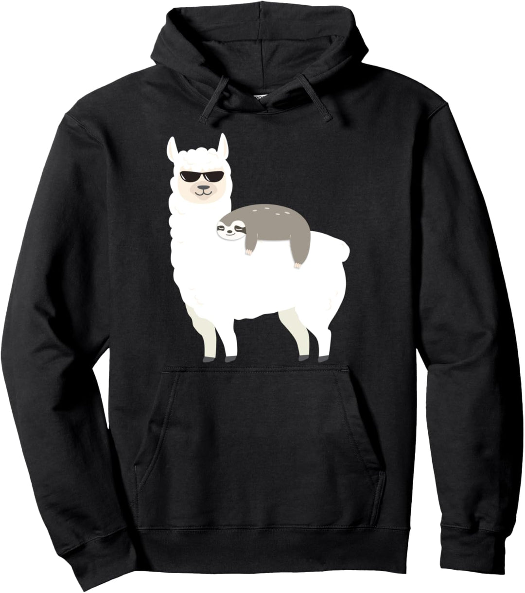 Sleepy Sloth Riding A Llama - Alpaca Funny Lama Animal Lover Pullover Hoodie