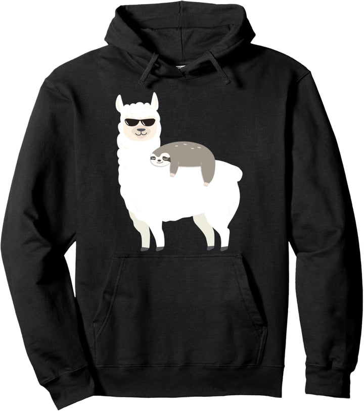 Sleepy Sloth Riding A Llama - Alpaca Funny Lama Animal Lover Pullover Hoodie