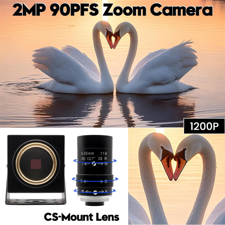 Svpro 2MP Global Shutter USB Kamera 90FPS Hochgeschwindigkeitskamera mit 5-50mm Zoomobjektiv, manuel