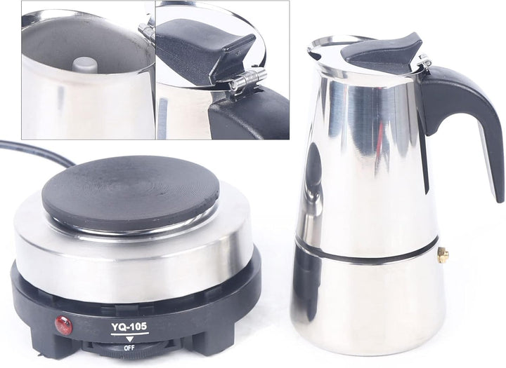 Espressokocher, 220V Edelstahl Elektrisch Kaffeekanne 4 Tassen Espressokanne, 200 ml Mokkakocher Kaf