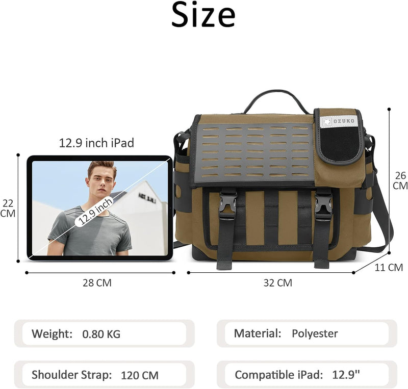 VARLIVOO Mode Umhängetasche Herren Schultertasche 12,9 Zoll iPad Tasche Messenger Bag Kuriertasche A