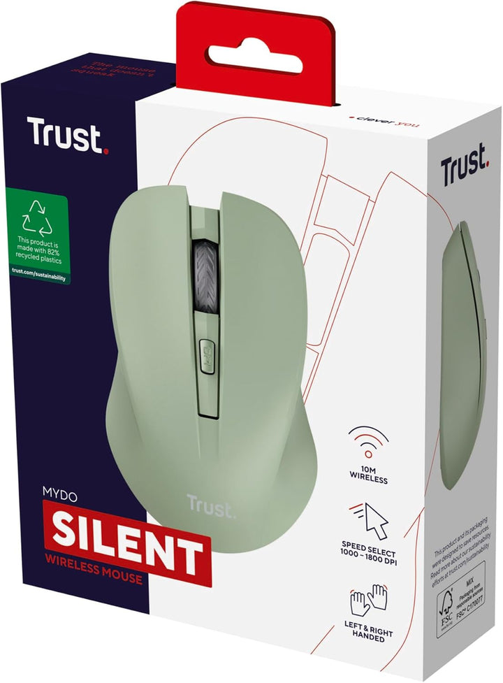 Trust Mydo Leise Funkmaus, 82% aus Recyclingkunststoff, 1000-1800 DPI, Verstaubarer USB Mikroempfäng