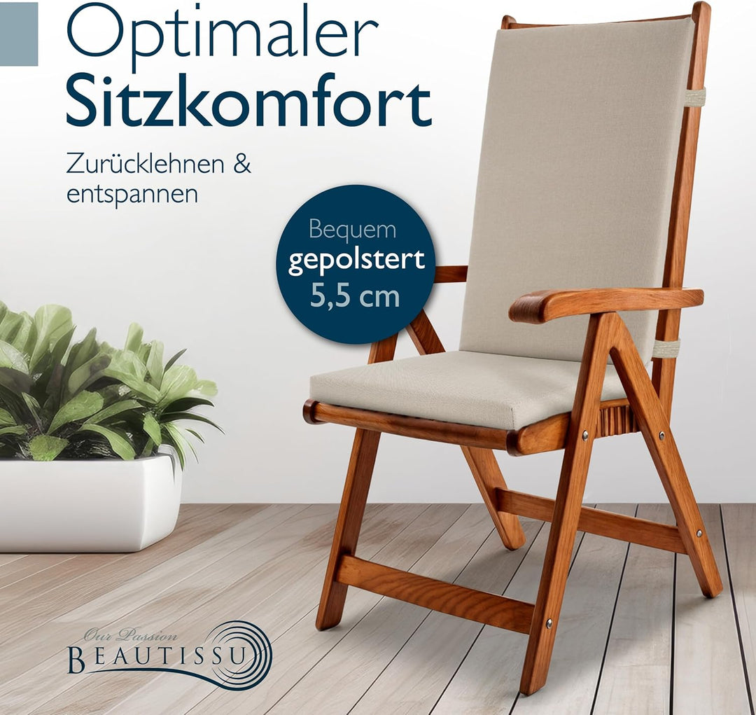 Beautissu Premium Hochlehner Auflage 100% Wasserdicht 120x50cm – UV-beständig Bequem Pflegeleicht Wa