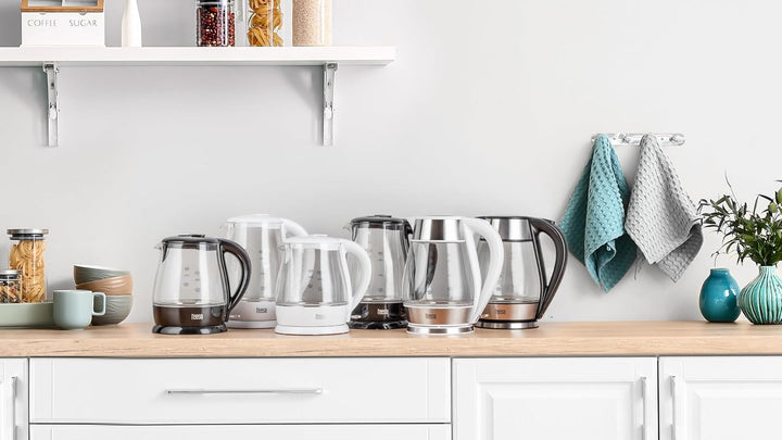 Teesa kabelloser Wasserkocher TSA1512W 1,7 l, Glas, im Betrieb beleuchtet, weiss