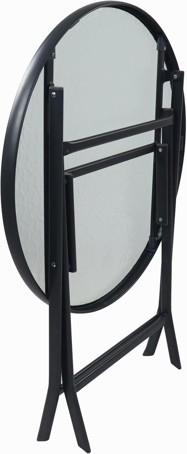 VCM Gartentisch rund Ø 70 cm, Metall Tisch mit Glasplatte, klappbar, wetterbeständig, Balkontisch fü