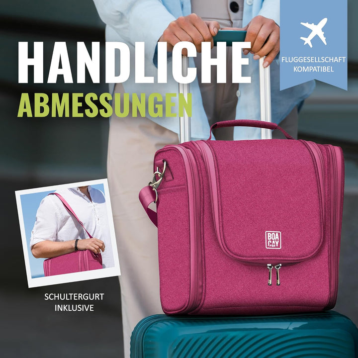 BOACAY Extra Grosse Kulturbeutel für Damen, Herren, Kinder, Kulturtasche (X-large) Cerise Pink - Gra
