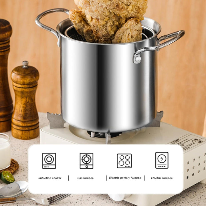 Frittiertopf mit Korb, 3,5 -l -Edelstahl -Frittiertopf mit Griffen, Allzweckfisch -Frittierentopf mi