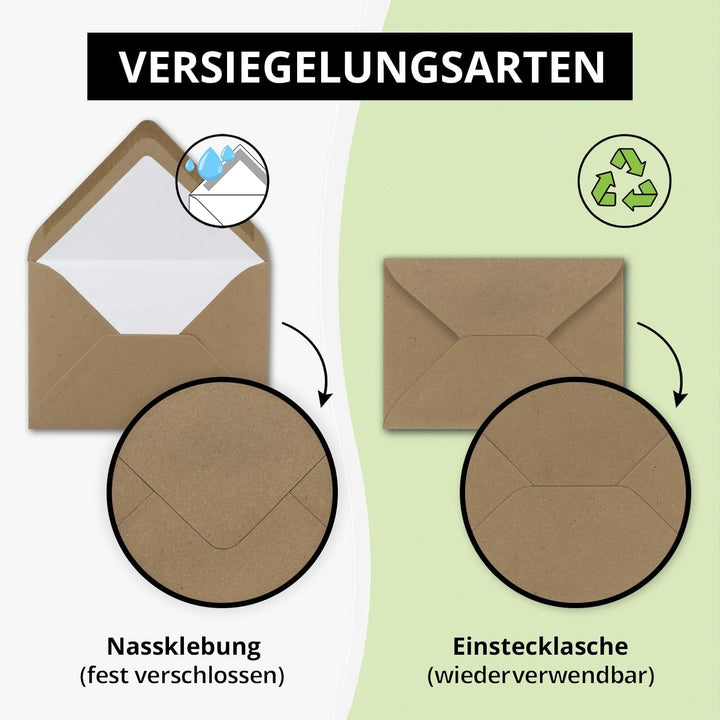 50 Briefumschläge Sandbraun - DIN C6 - gefüttert mit weissem Seidenpapier - 120 g/m² - 11,4 x 16,2 c