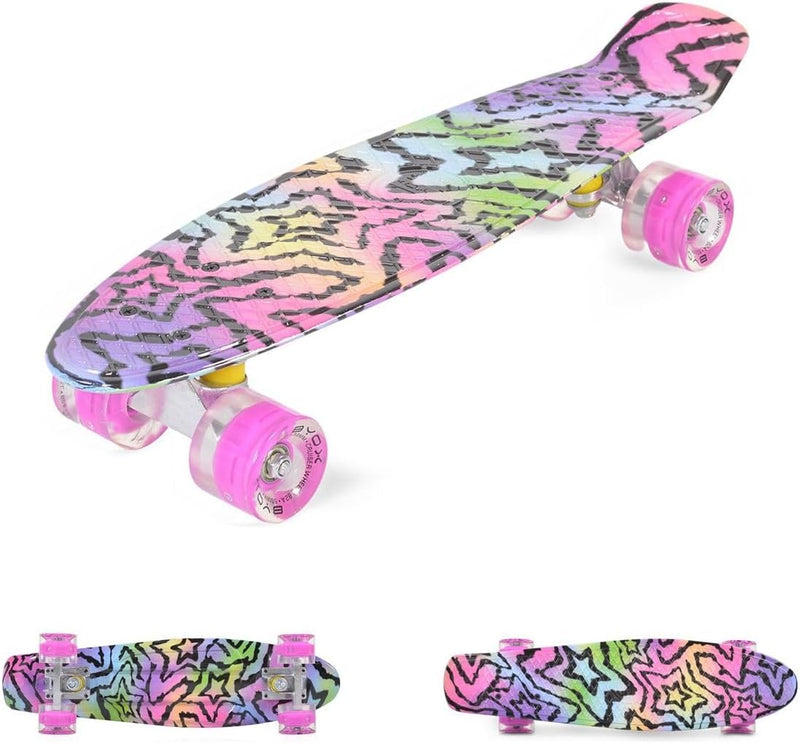 Byox Kinder Skateboard Stars 22 Zoll LED, 85A PU Rollen, ABEC 7, bis 85 kg, Farbe:pink, Pink