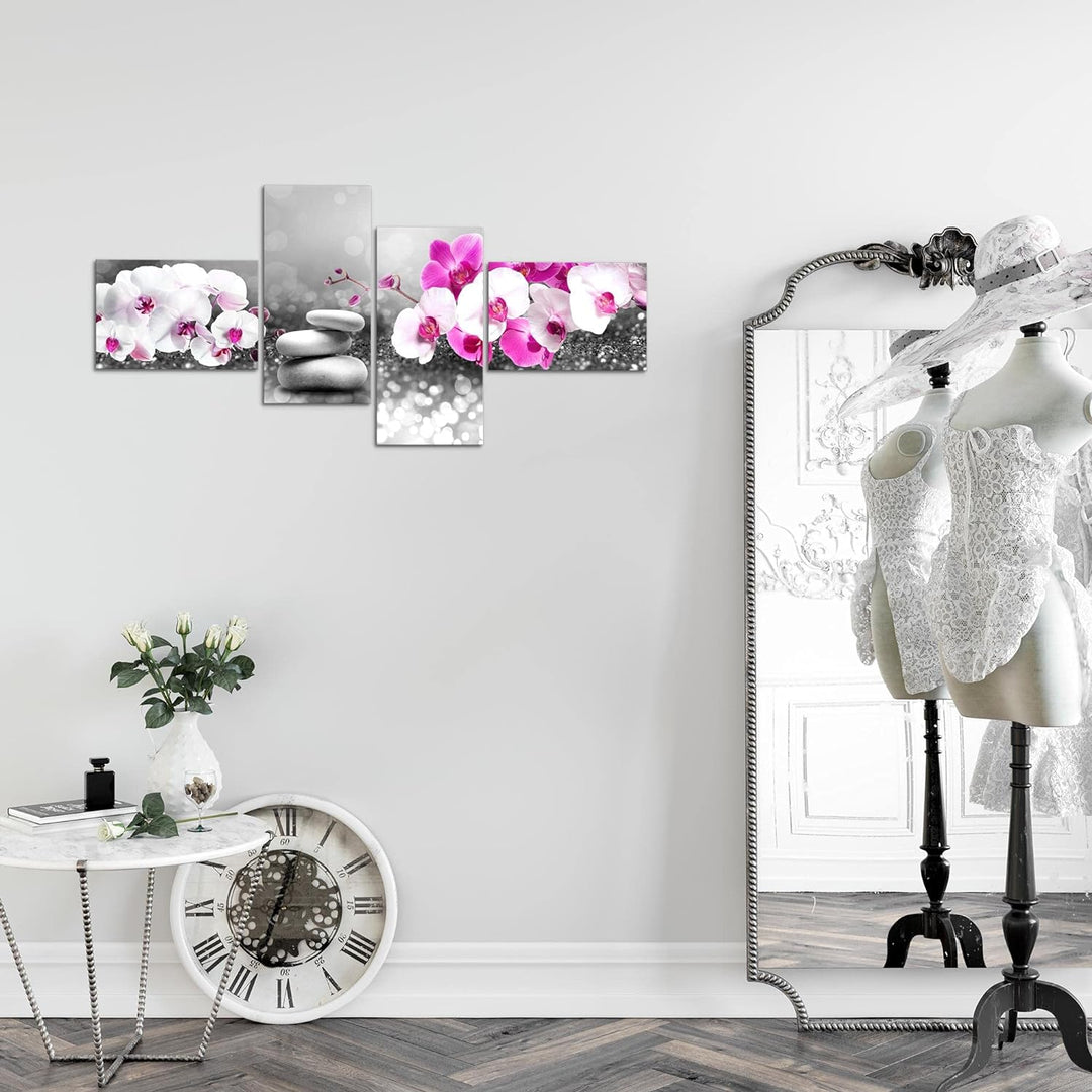 Runa Art Bild Modern Blumen Orchidee - Made in Germany - Wandbilder Feng Shui Grau Rosa 4 Teilig 035