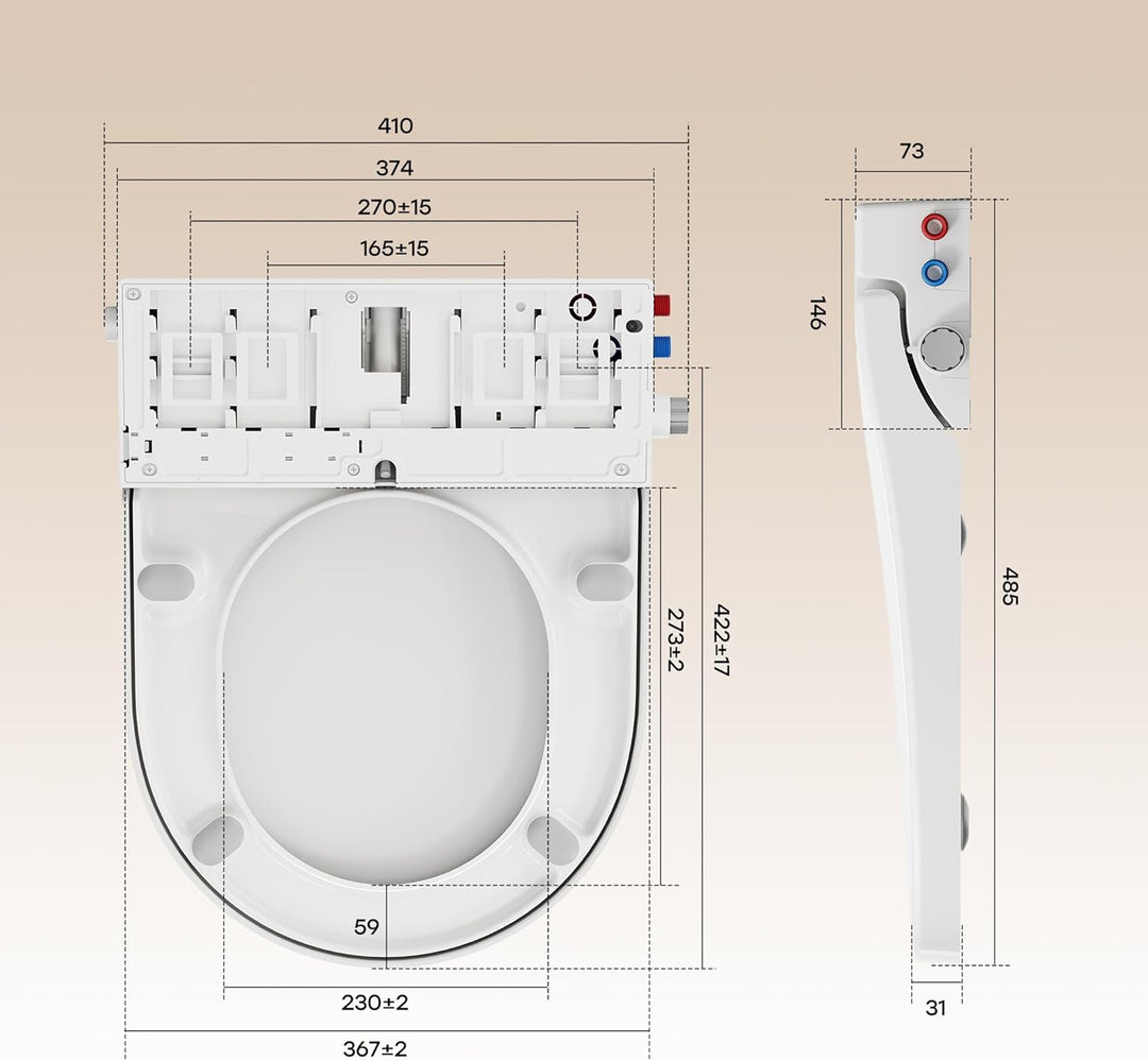 HOROW Dusch WC Sitz Ohne Strom Kaltes und Warm Wasser U-förmig | Wassertemperatur und Druck einstell